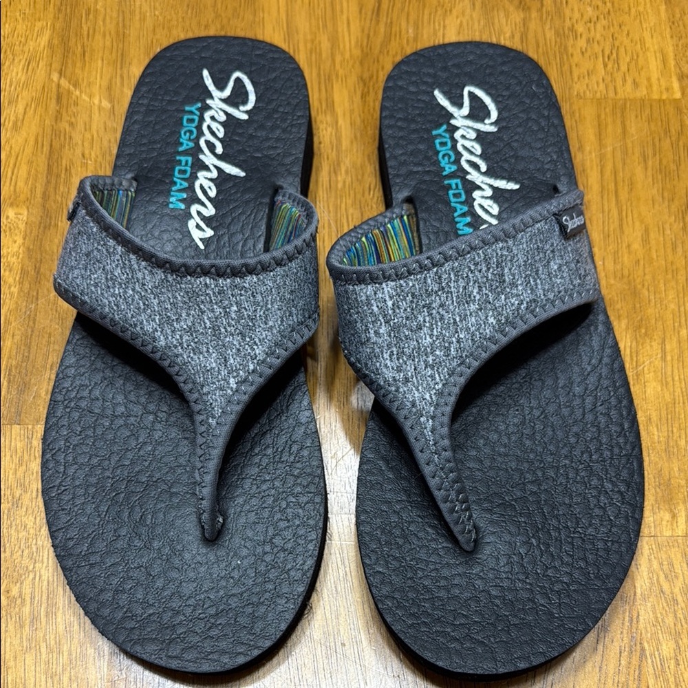 Skechers Gray Meditation Sandals with Cushioned Sole